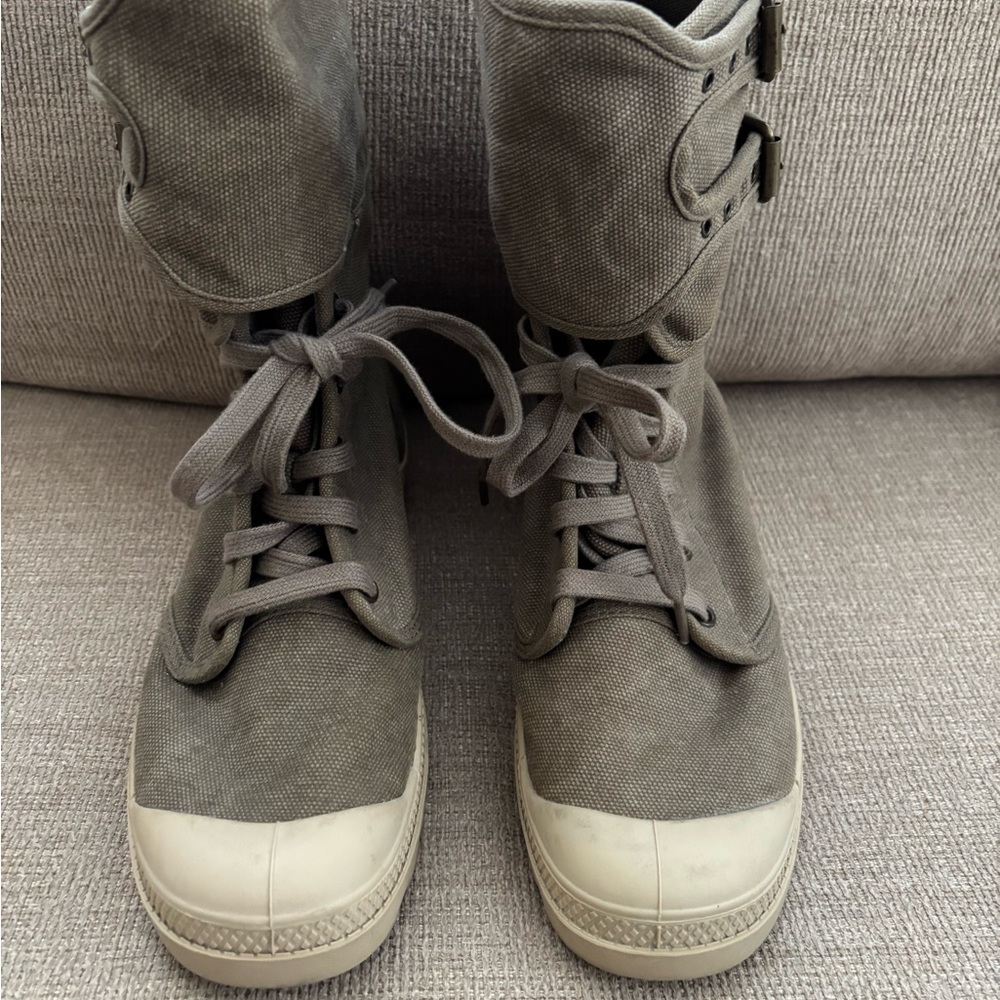 Palladium Pampa Pelaton Combat Boots Size 9 Women’s Beige Khaki Calf Buckles - Picture 8 of 12